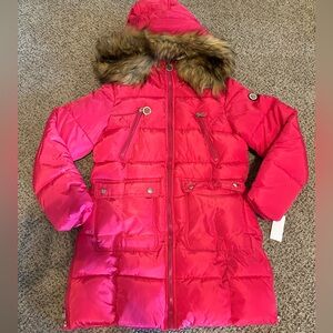 DKNY Red Jacket with Faux Fur Trim